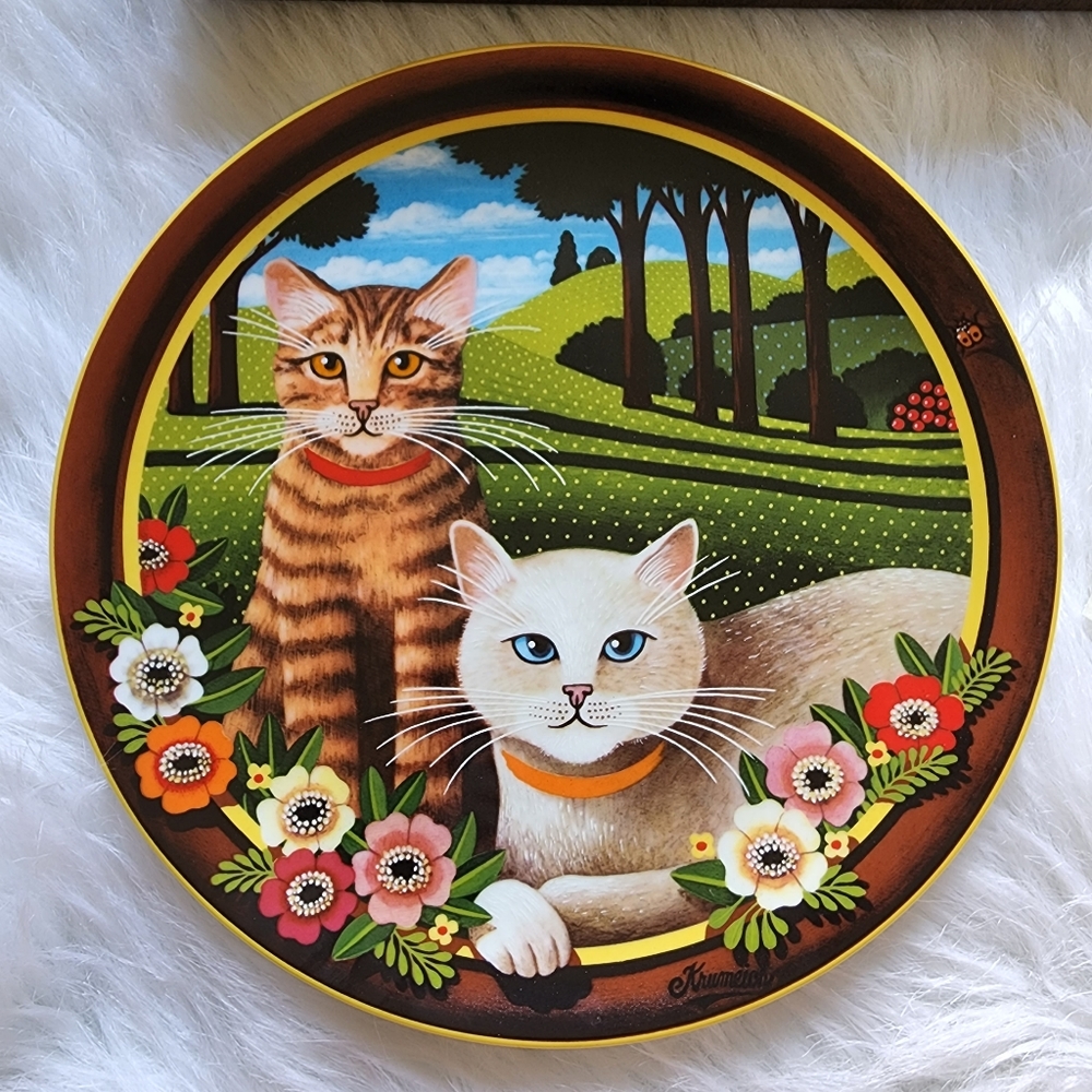 Vintage collector plate Taddeus Krumeich Uncle Tad's cats peaches and cream